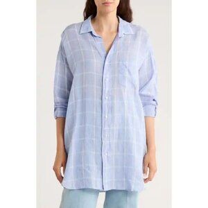 NWT Frank & Eileen Mackenzie shirt one size buttondown tunic blue plaid cotton